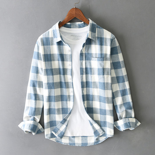 Long Sleeve Loose Plaid Lapel Casual Men's Shirt All-match Simple Cardigan