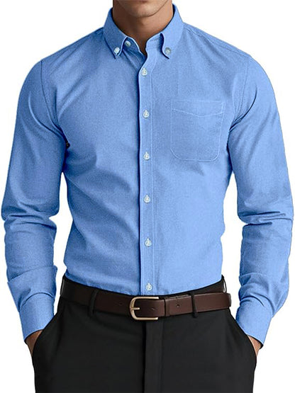 Men's Oxford Pure Color Casual Loose Shirt