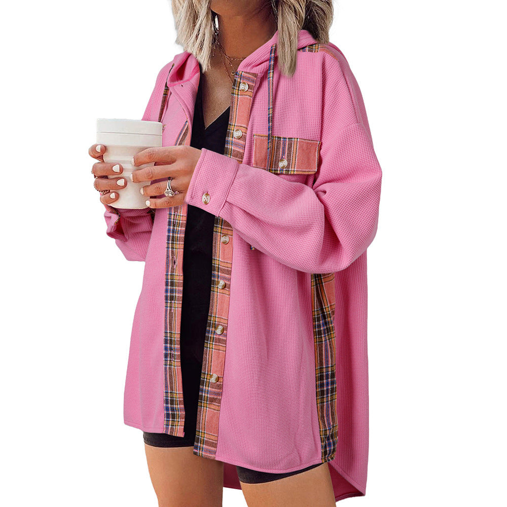 Plaid Casual Hooded Drawstring Coat