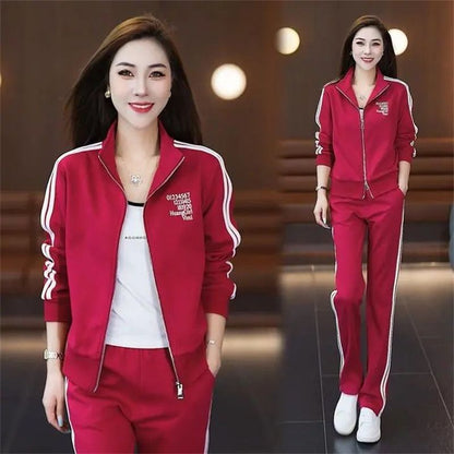Casual Sports Women's Fashionable Stylish Coat Straight-leg Pants Plus Size Two-piece Suit