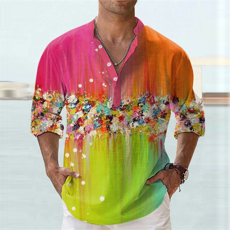 European And American 3D Digital Thermal Transfer Short Sleeve Shirt