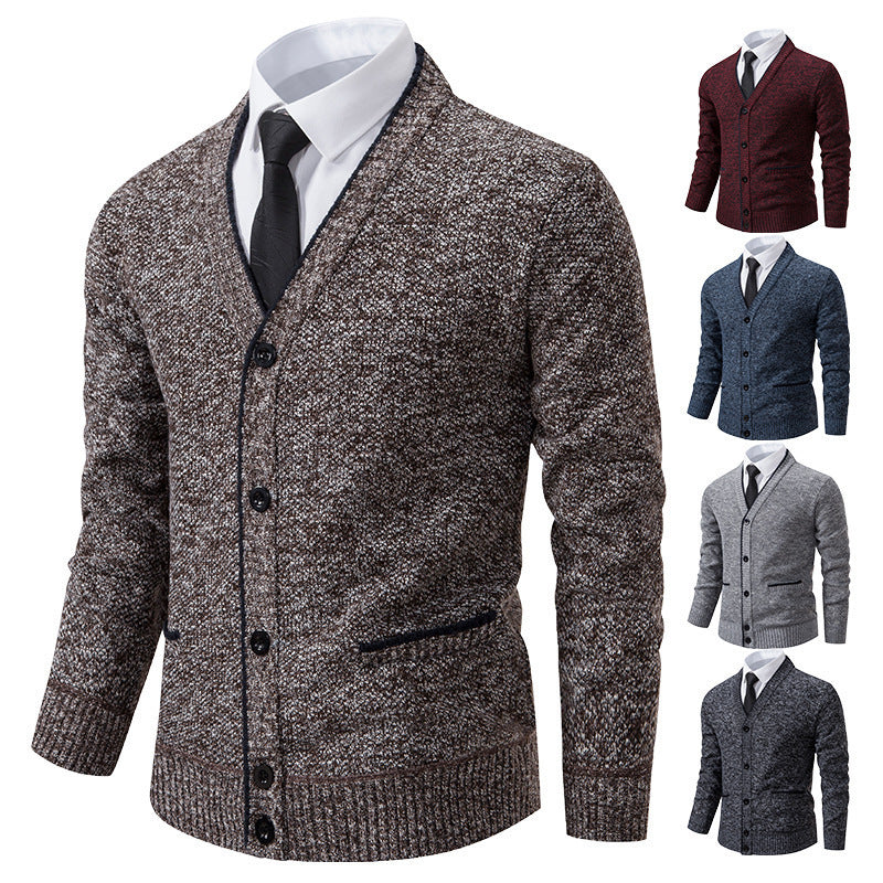 Casual Fleece-lined Cardigan Long Sleeve Youth Stand Collar Sweater Men's Cardigan Coat