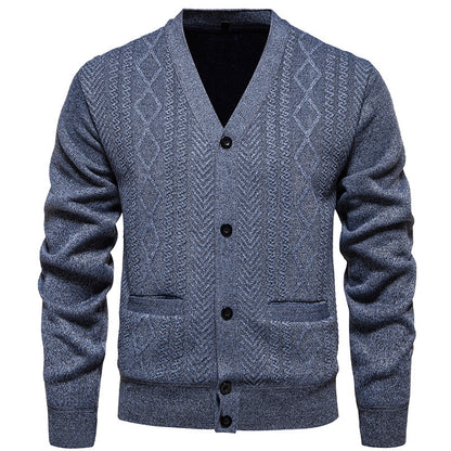 Cardigan Men's Long-sleeved Striped Sweater Fall Winter Coat Versatile Top