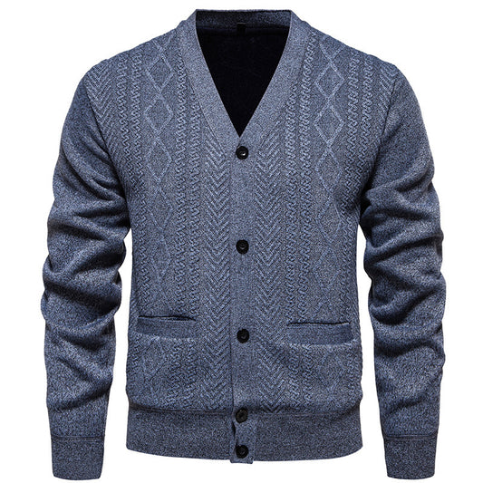 Cardigan Men's Long-sleeved Striped Sweater Fall Winter Coat Versatile Top