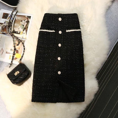 High Waist Slimming Breasted Pocket A- Line Slit Skirt