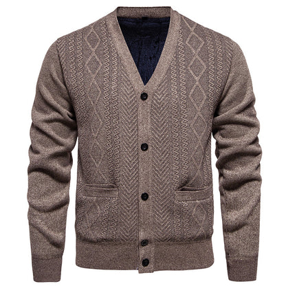 Cardigan Men's Long-sleeved Striped Sweater Fall Winter Coat Versatile Top