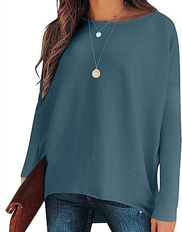 High And Low Batwing Sleeve Knitted Loose Pullover Waist Top