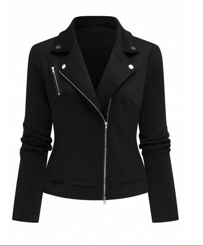 Women's Oblique Zipper Fastener Decoration Slim Casual Jacket