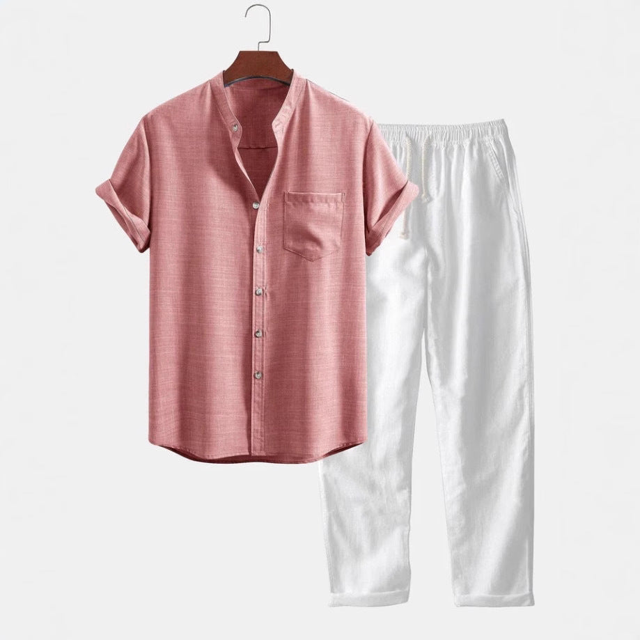 Men's Stand Collar 3D Digital Printing Fashion Slim-fit Short-sleeved Shirt