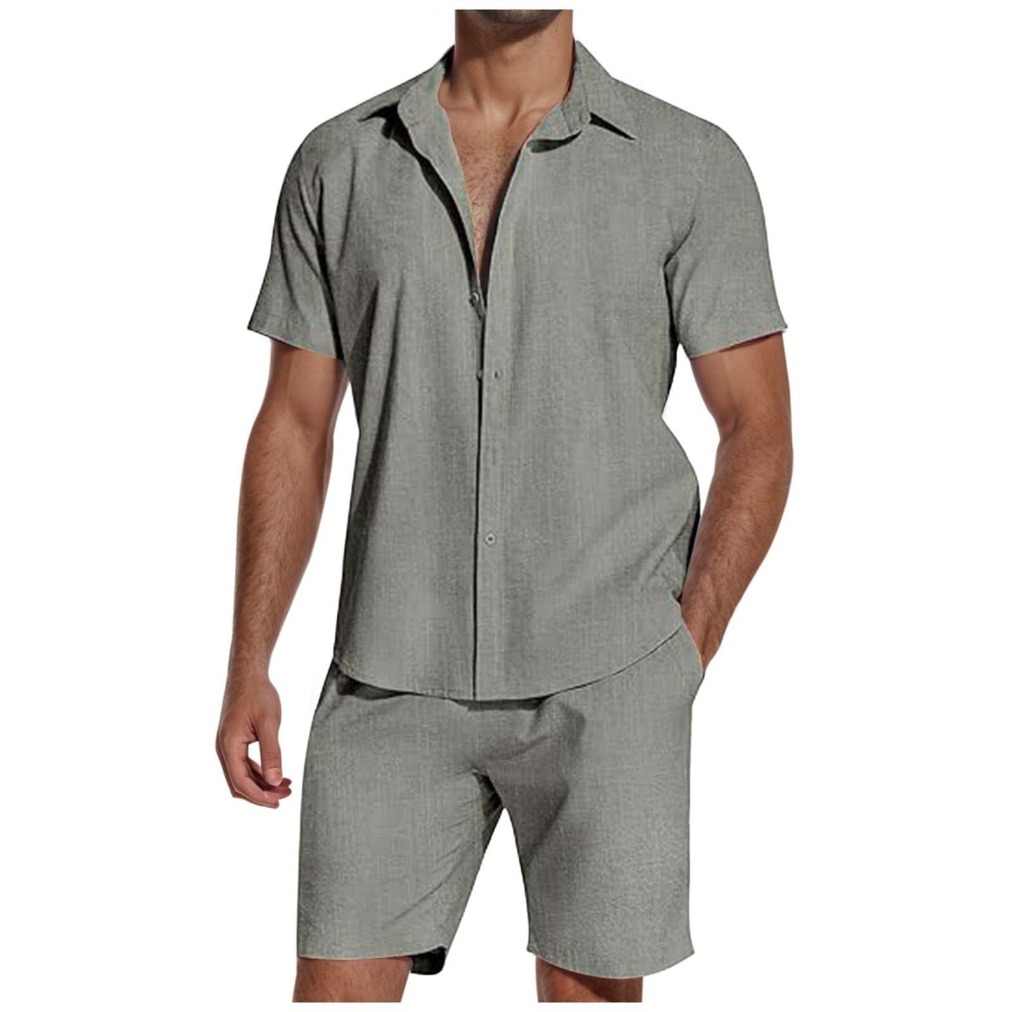 Short Sleeve Lapel Linen Shirt Men