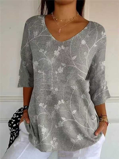 Fashion Casual V-neck 3D Printed Geometric Top For Women