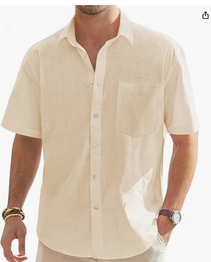 Men's Cotton And Linen Short Sleeve Shirt Top