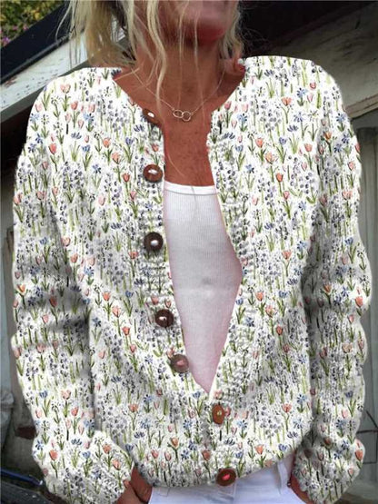 New Women's Autumn And Winter Style Loose 3D Printed Knitted Cardigan Sweater