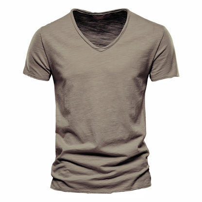 Men'S New Solid Color Slubby Cotton Short Sleeve T-Shirt
