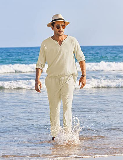 New Men's Casual Solid Color Pocket Elastic Cotton And Linen Suit