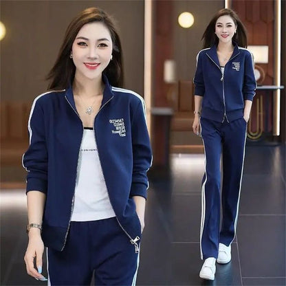 Casual Sports Women's Fashionable Stylish Coat Straight-leg Pants Plus Size Two-piece Suit
