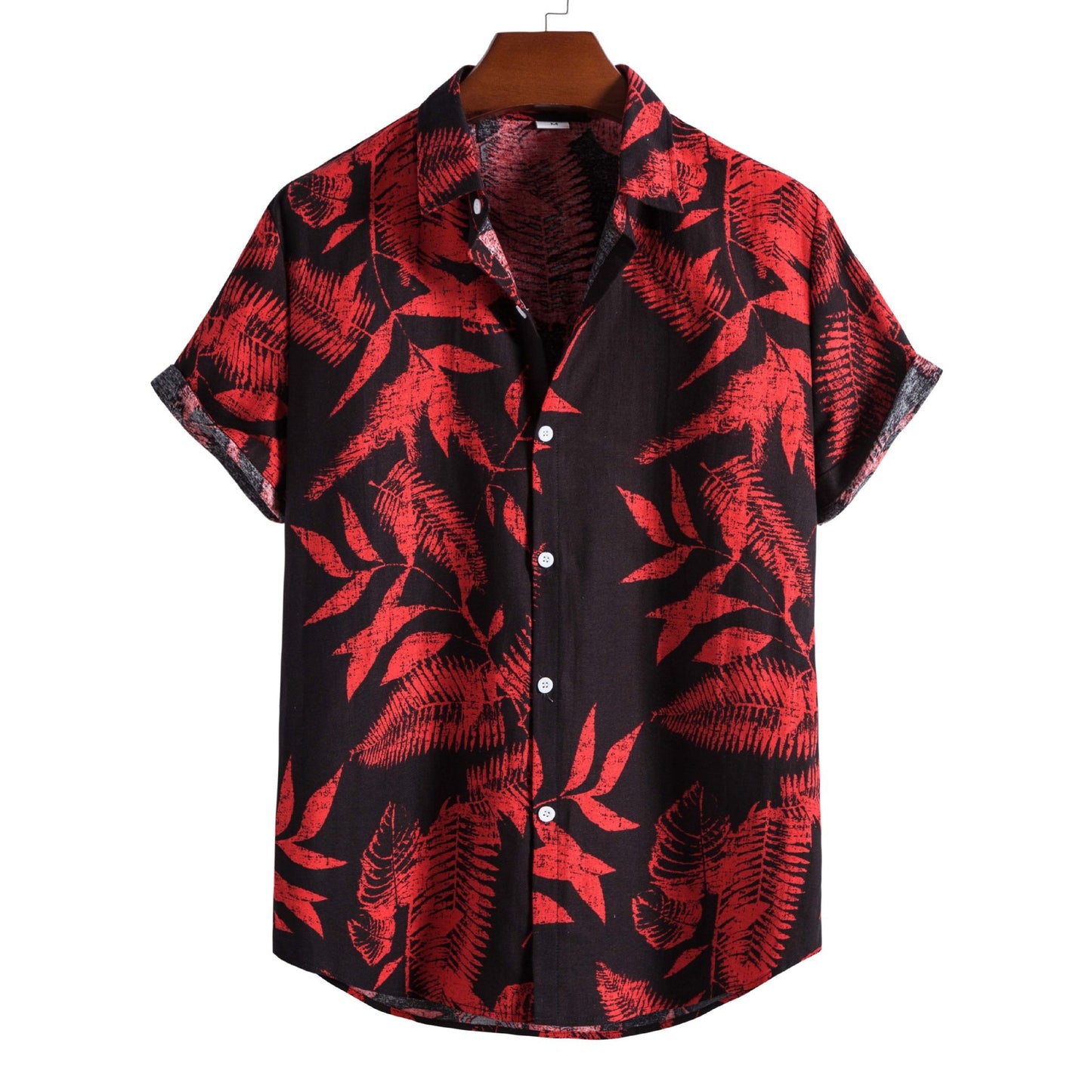 New Men's Fashion Trend Cotton Linen Printed Short Sleeve Shirt