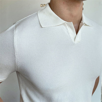 Men's V-Neck Buttonless Short Sleeve Lapel Shirt