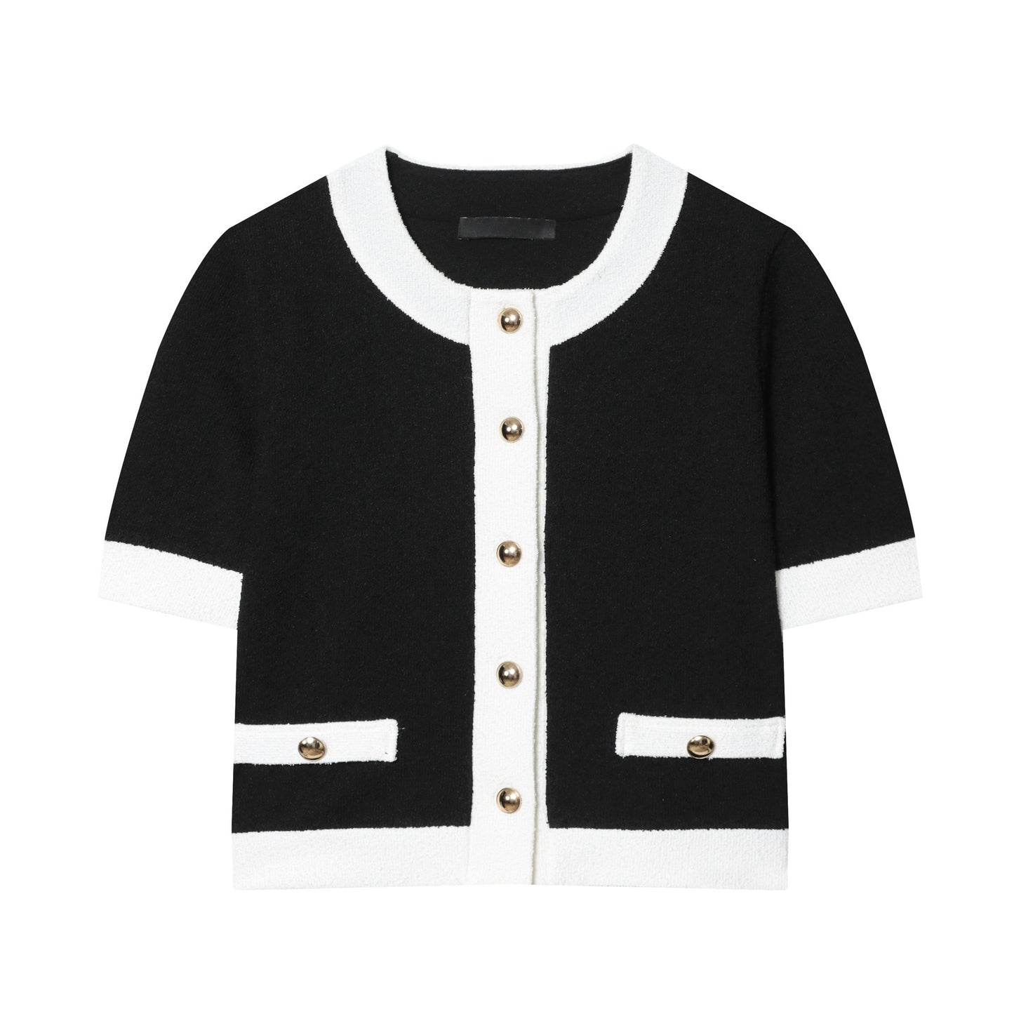 Contrast Color Beaded Leather Round Neck Top Stretch High-waisted Trousers Suit