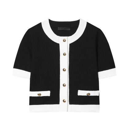 Contrast Color Beaded Leather Round Neck Top Stretch High-waisted Trousers Suit