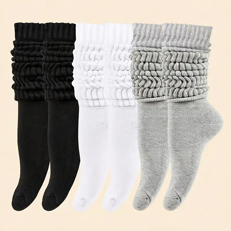 Loose Stockings Spring And Autumn Women's Black, White And Gray Pure Color Socks