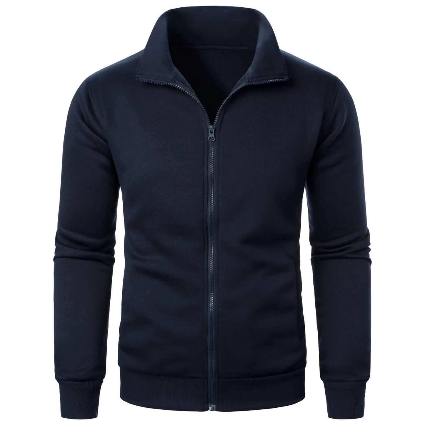 Stand Collar Cardigan Zipper Fleece-lined Thickened Threaded Cuff Casual Sweatshirt