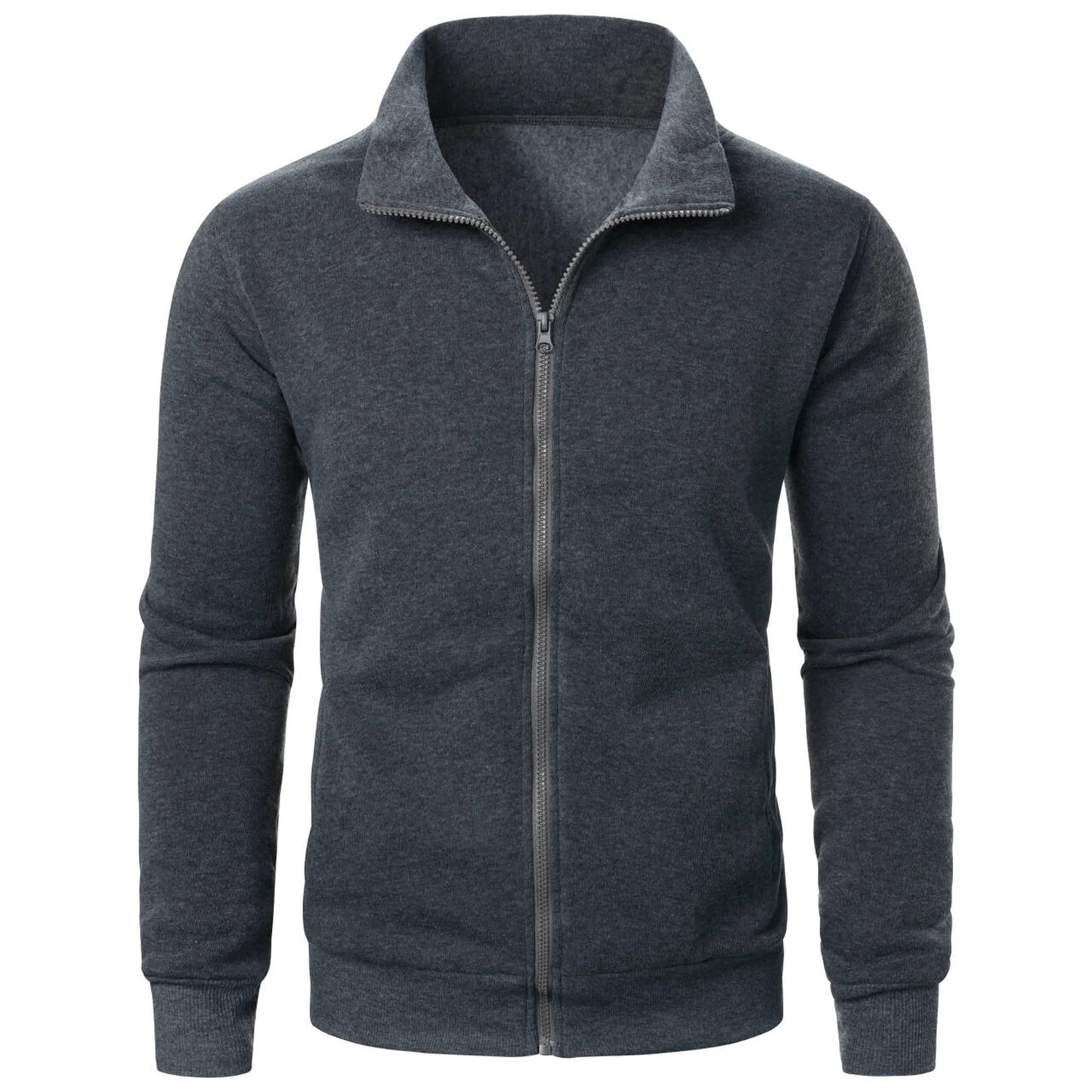 Stand Collar Cardigan Zipper Fleece-lined Thickened Threaded Cuff Casual Sweatshirt