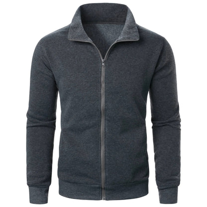 Stand Collar Cardigan Zipper Fleece-lined Thickened Threaded Cuff Casual Sweatshirt