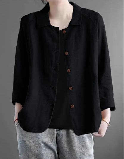 European And American Cotton And Linen Shirt Women's Casual Slimming Cardigan Coat