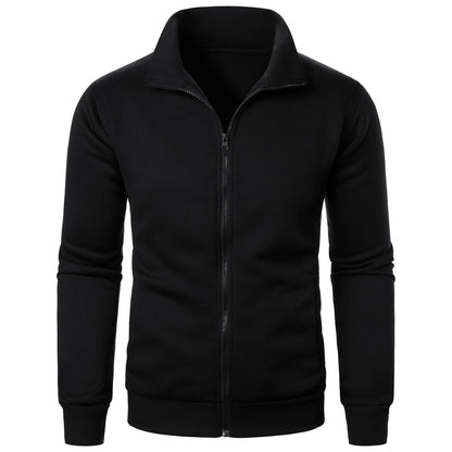 Stand Collar Cardigan Zipper Fleece-lined Thickened Threaded Cuff Casual Sweatshirt