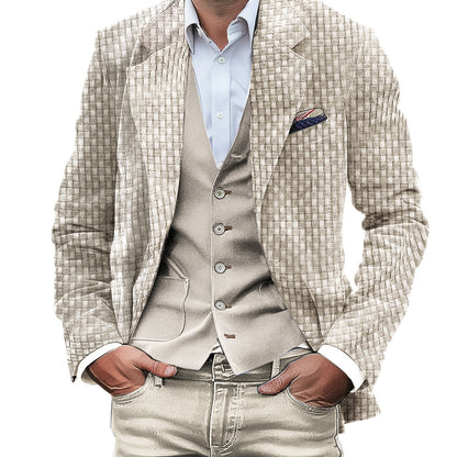 Printed Double Buckle Men's Plus Size Suit Coat