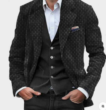 Printed Double Buckle Men's Plus Size Suit Coat