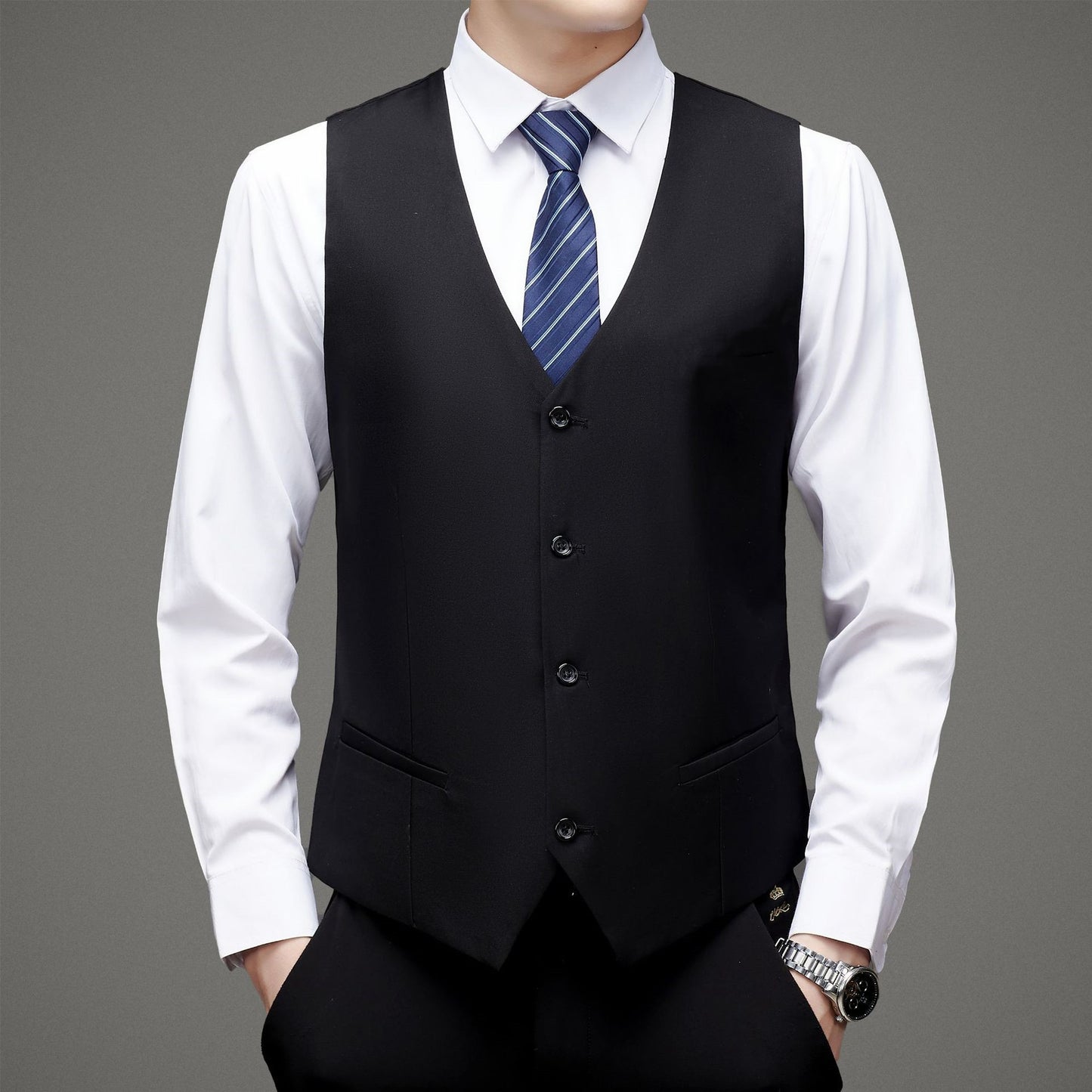 Black Slim-fitting Work Clothes Men's Suit Vest Business Wear
