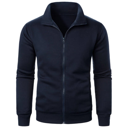 Stand Collar Cardigan Zipper Fleece-lined Thickened Threaded Cuff Casual Sweatshirt
