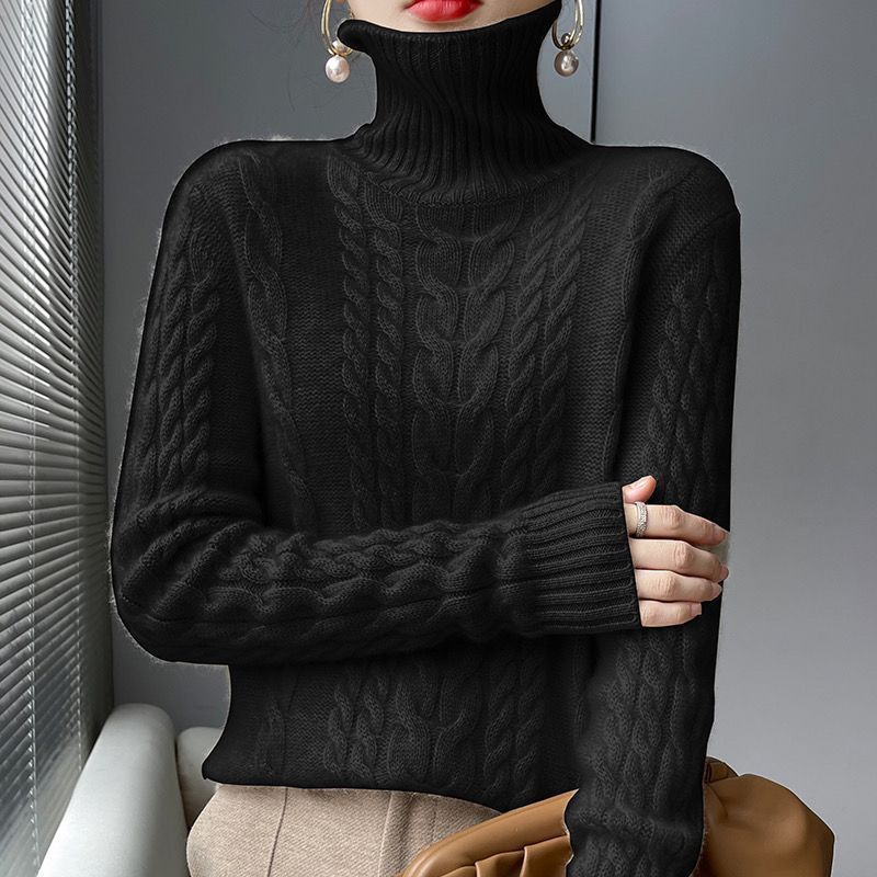 Thickened Turtleneck Slim Fit Cable-knit Sweater Vintage Sweater