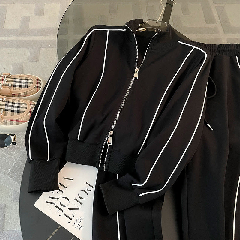 Slimming Youthful-looking Cardigan Long-sleeved Sweater Wide-leg Pants Two-piece Set