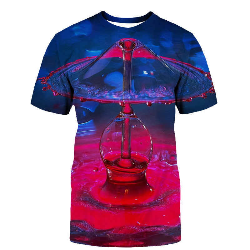 Casual 3D Water Drop Print Round Neck T-shirt