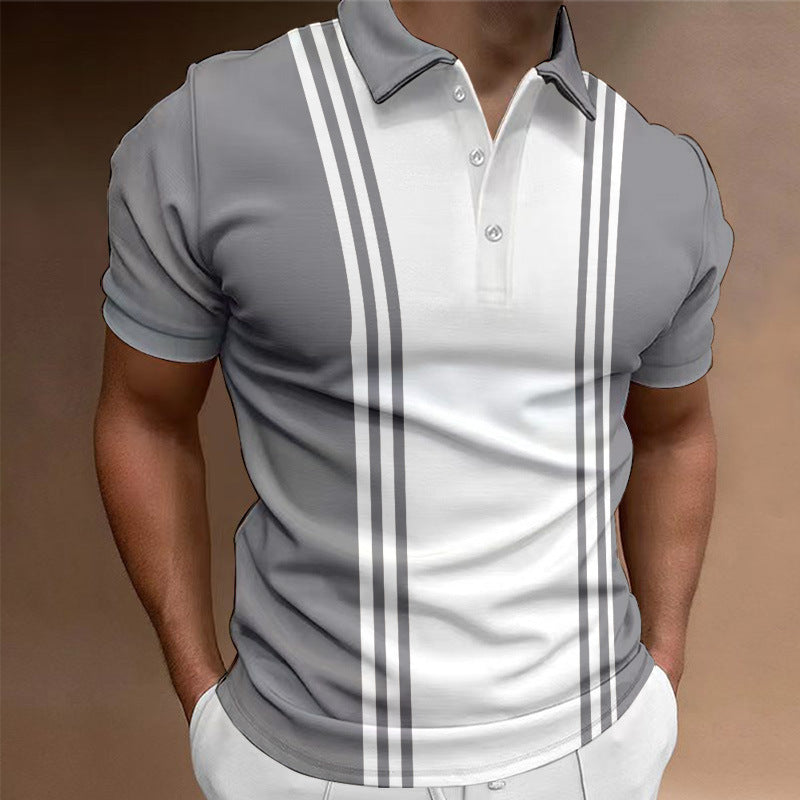 Casual 3 Button Printing Lapel Casual Men's T-shirt