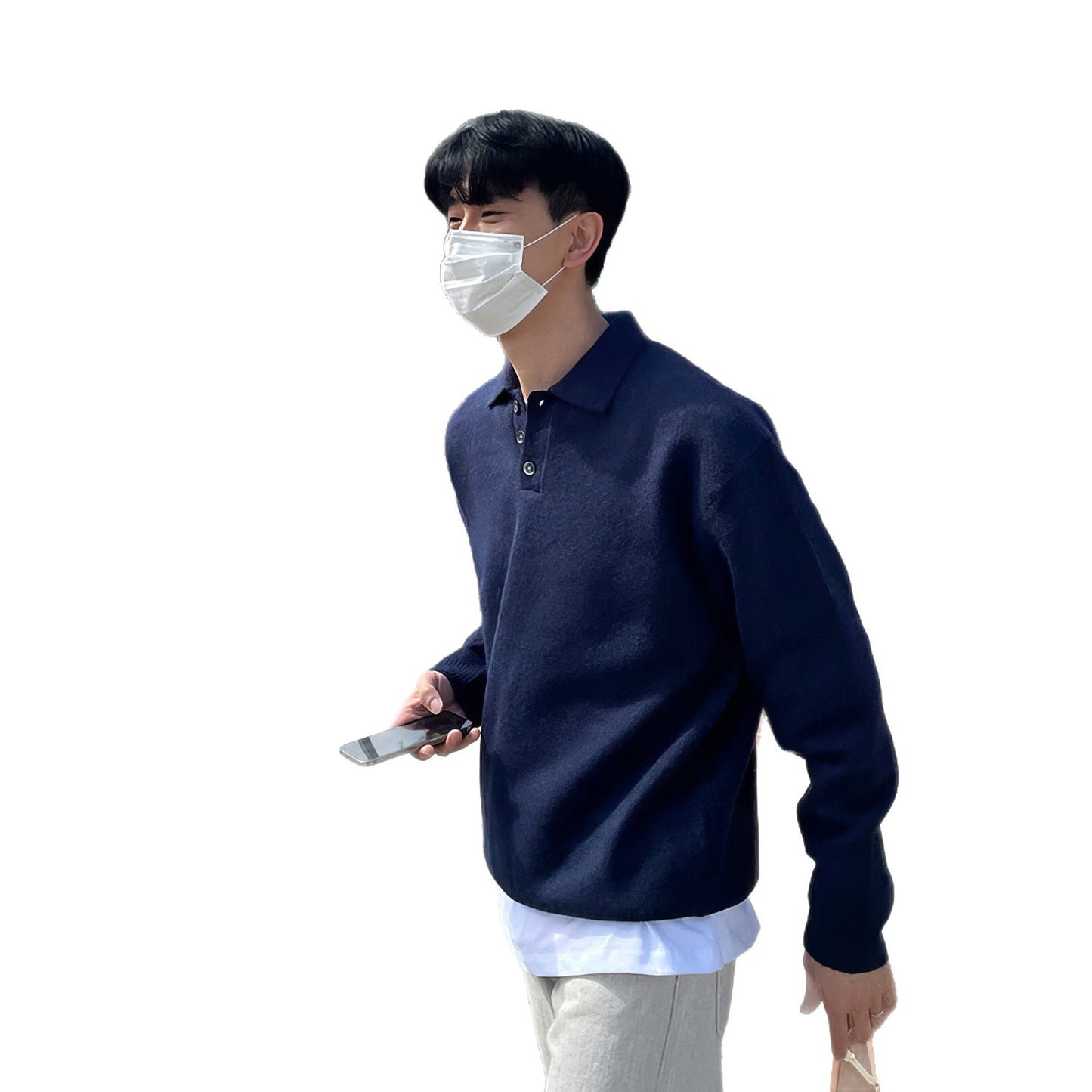 Polo Collar Sweater Men's Autumn And Winter Long Sleeve Lapel Knitwear