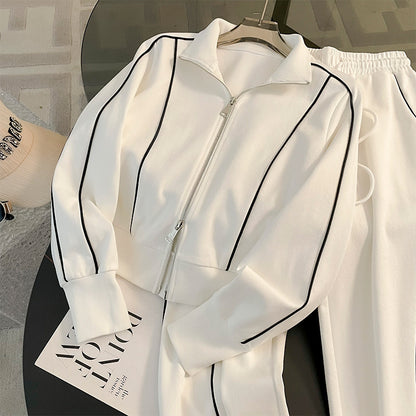 Slimming Youthful-looking Cardigan Long-sleeved Sweater Wide-leg Pants Two-piece Set