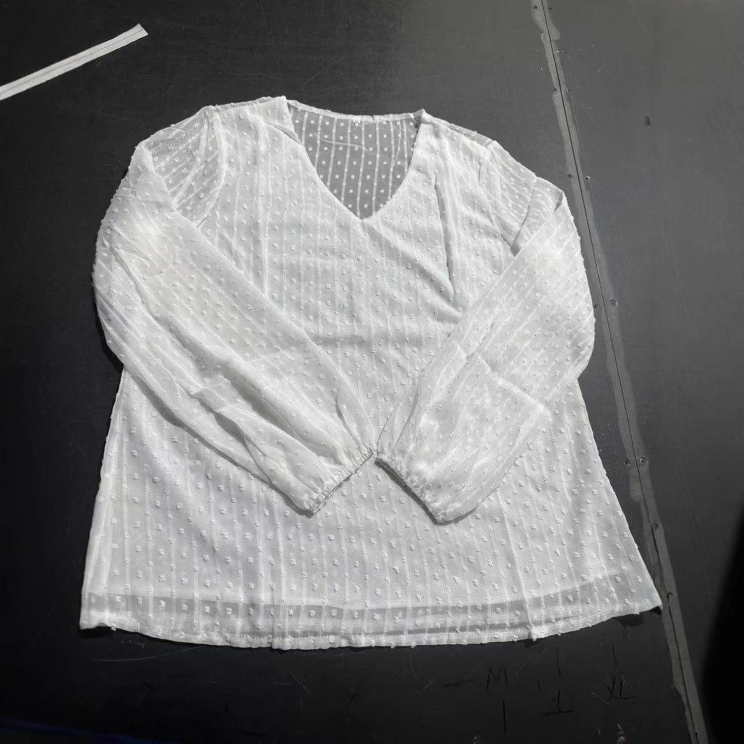 Long Sleeve Loose Pullover V-neck Fake Two-piece Top