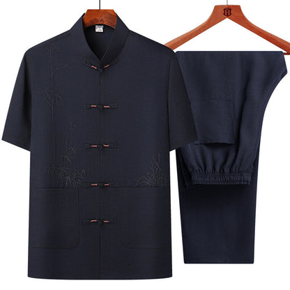 Men's Short Sleeve Chinese Style Chinese Frog Tang Suit Suit