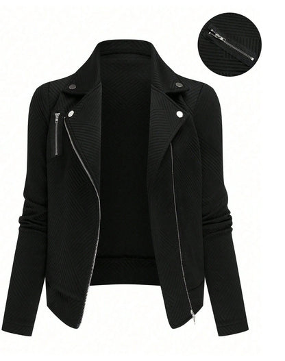 Women's Oblique Zipper Fastener Decoration Slim Casual Jacket