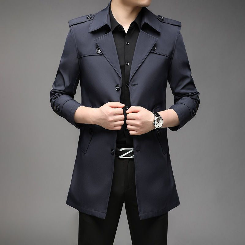 Windbreaker Mid-length Casual Jacket Slim Business Men's Suit Jacket