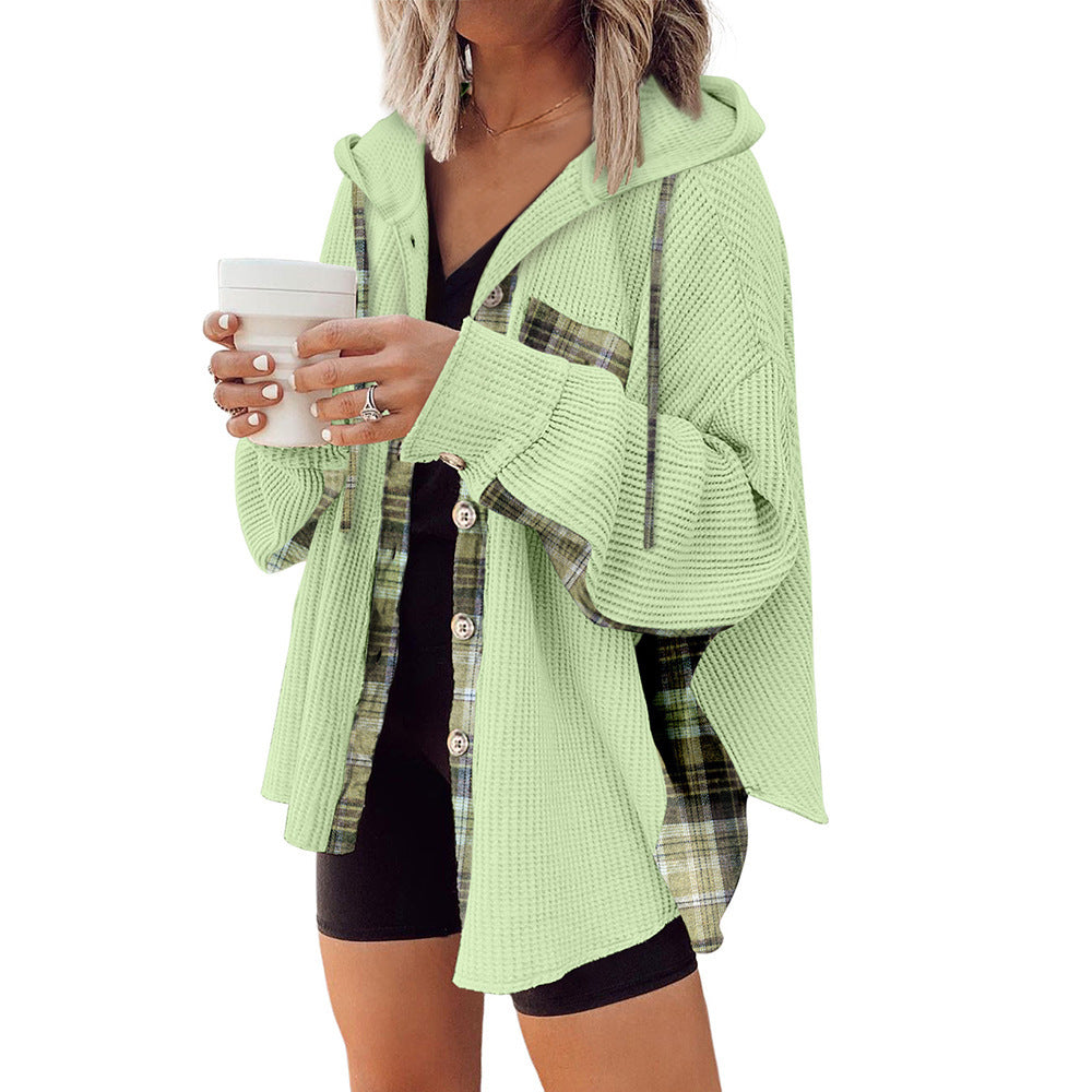 Plaid Casual Hooded Drawstring Coat