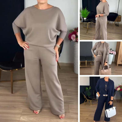 Round Neck Long Sleeve Top Belt Comfortable Blouse And Pants