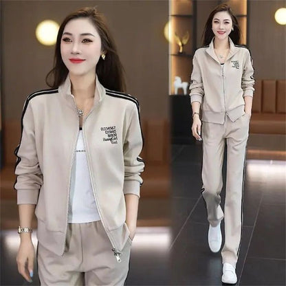 Casual Sports Women's Fashionable Stylish Coat Straight-leg Pants Plus Size Two-piece Suit