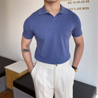 Men's V-Neck Buttonless Short Sleeve Lapel Shirt