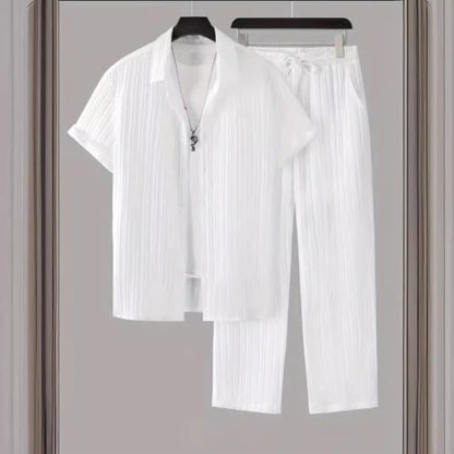 Men's Striped Short-sleeved Shirt Trousers Suit