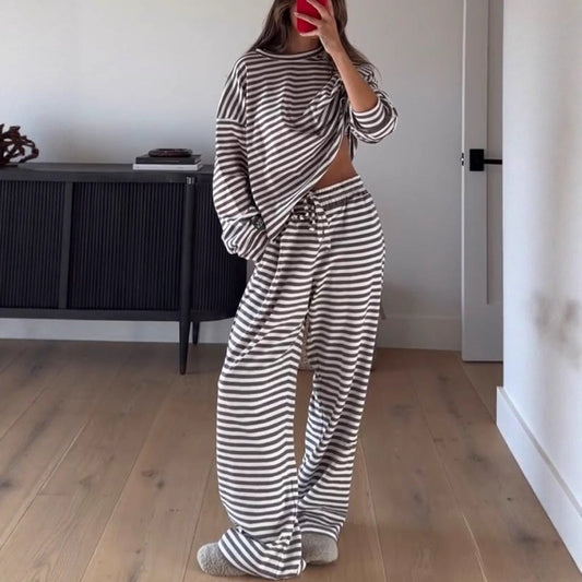 Loose-fitting Striped Long Sleeves Trousers Homewear